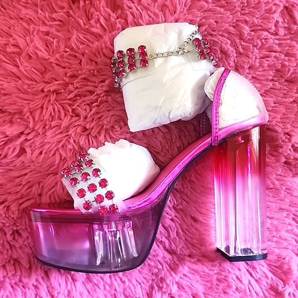 Sugar Thrillz Shoes - Rhinestone Lucite platform Heels